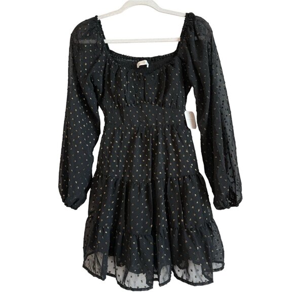 Altar'd State Dresses & Skirts - Altar'd State Dekota Clip Dot Dress Fit & Flare Black Gold Women’s Size XS NEW